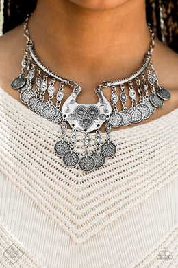 Paparazzi Treasure Temptress - Silver - Coin Discs Dangle - Ornate Silver Necklace - Fashion Fix Exclusive September 2019 - $5 Jewelry With Ashley Swint