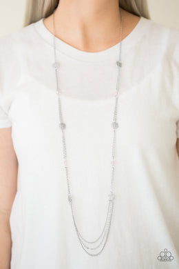 Paparazzi Beach Breeze - Pink Crystal Beads - Silver Chains Necklace and matching Earrings - $5 Jewelry With Ashley Swint