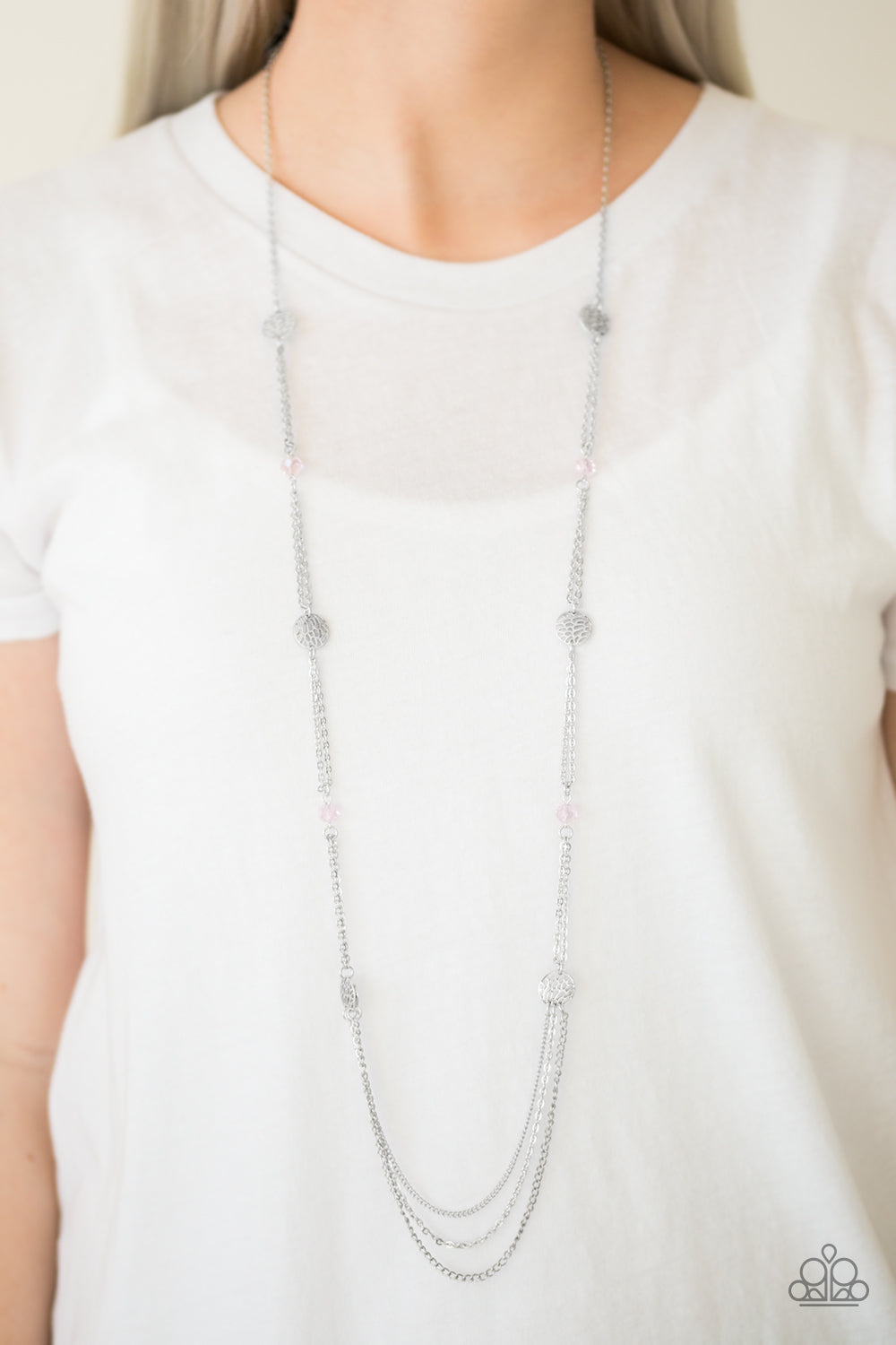 Paparazzi Beach Breeze - Pink Crystal Beads - Silver Chains Necklace and matching Earrings - $5 Jewelry With Ashley Swint