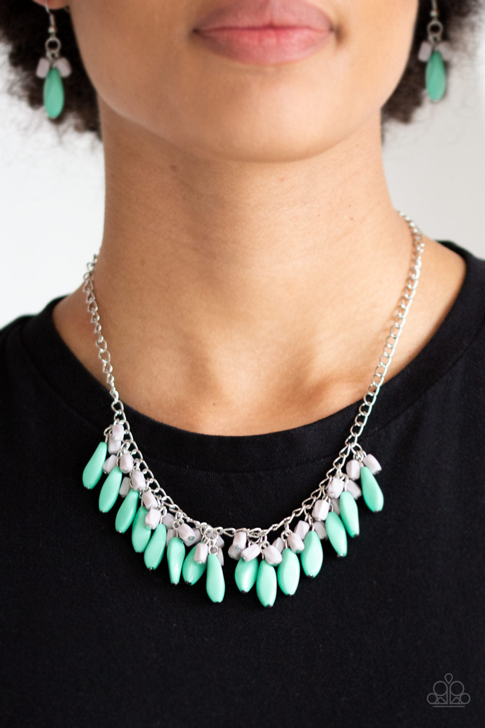 Paparazzi Bead Binge - Green Beads - Silver Necklace & Earrings - $5 Jewelry with Ashley Swint