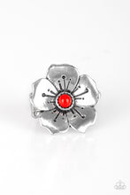 Load image into Gallery viewer, Paparazzi Boho Blossom - Red Bead - Silver Flower Ring - $5 Jewelry With Ashley Swint