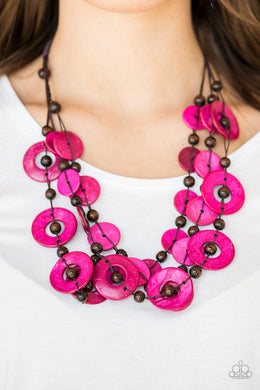 Paparazzi Catalina Coastin - Pink - Wooden Necklace & Earrings - $5 Jewelry with Ashley Swint