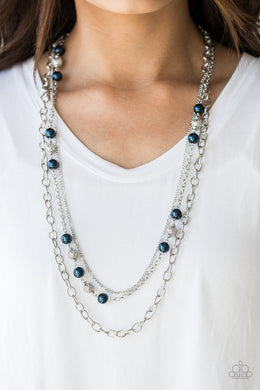 Paparazzi Classical Cadence - Blue - Silver Beads - Silver Chains - Necklace and matching Earrings - $5 Jewelry With Ashley Swint