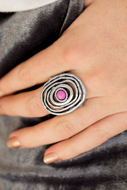 Paparazzi Colorfully Chaotic - Purple Bead - Hammered Silver - Ring - $5 Jewelry With Ashley Swint