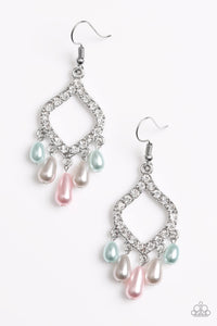 Paparazzi Divinely Diamond - Multi - Pink, Silver and Blue Fringe - White Rhinestones - Earrings - $5 Jewelry With Ashley Swint