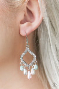 Paparazzi Divinely Diamond - Multi - Pink, Silver and Blue Fringe - White Rhinestones - Earrings - $5 Jewelry With Ashley Swint