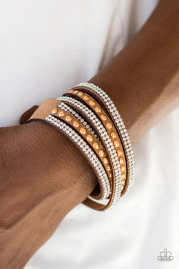 Paparazzi I BOLD You So! - Copper - White Rhinestones - Double Wrap Bracelet - $5 Jewelry With Ashley Swint