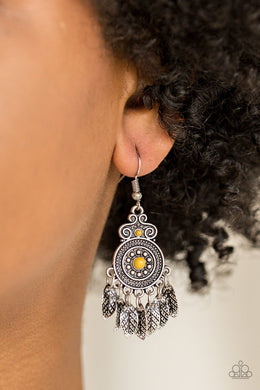 Paparazzi Lower East WILDSIDE - Yellow Beads - Silver Leaves - Earrings - $5 Jewelry With Ashley Swint