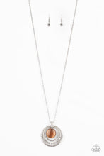 Load image into Gallery viewer, Paparazzi A Diamond a Day - Orange - Cat&#39;s Eye Moonstone - Dipped in Rhinestones - Silver Hoops Necklace &amp; Earrings - $5 Jewelry with Ashley Swint