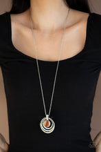 Load image into Gallery viewer, Paparazzi A Diamond a Day - Orange - Cat&#39;s Eye Moonstone - Dipped in Rhinestones - Silver Hoops Necklace &amp; Earrings - $5 Jewelry with Ashley Swint