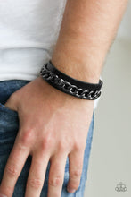 Load image into Gallery viewer, Paparazzi Be The CHAINge - Black Gunmetal Chain - Leather Urban - Men's Collection Bracelet - $5 Jewelry with Ashley Swint