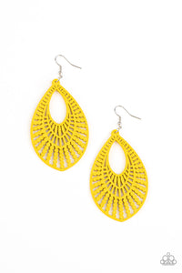 Paparazzi Bermuda Breeze - Yellow - Wooden Frame - Earrings - $5 Jewelry with Ashley Swint
