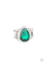 Load image into Gallery viewer, Paparazzi BLINGing Down The House - Green Teardrop Gem - White Rhinestones - Ring - $5 Jewelry with Ashley Swint
