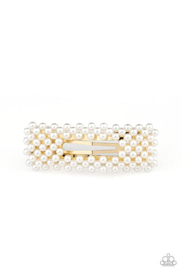 Paparazzi Clutch Your Pearls - Gold - White Pearls - Hair Clip - $5 Jewelry with Ashley Swint