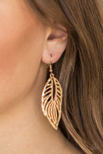 Load image into Gallery viewer, Paparazzi Come Home To Roost - Gold - Feather Earrings - $5 Jewelry with Ashley Swint