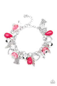 Paparazzi Completely Innocent - Pink Beads - Heart, Feathers, Tassel Charms - Bracelet - 2019 Convention Exclusive - $5 Jewelry With Ashley Swint