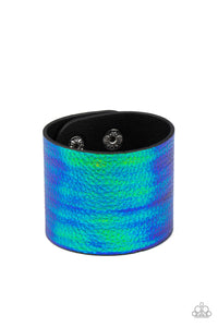 Paparazzi Cosmo Cruise - Blue - Iridescent Tie-Dye Crocodile Print - Leather Wrap / Snap Bracelet - $5 Jewelry with Ashley Swint