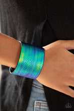 Load image into Gallery viewer, Paparazzi Cosmo Cruise - Blue - Iridescent Tie-Dye Crocodile Print - Leather Wrap / Snap Bracelet - $5 Jewelry with Ashley Swint