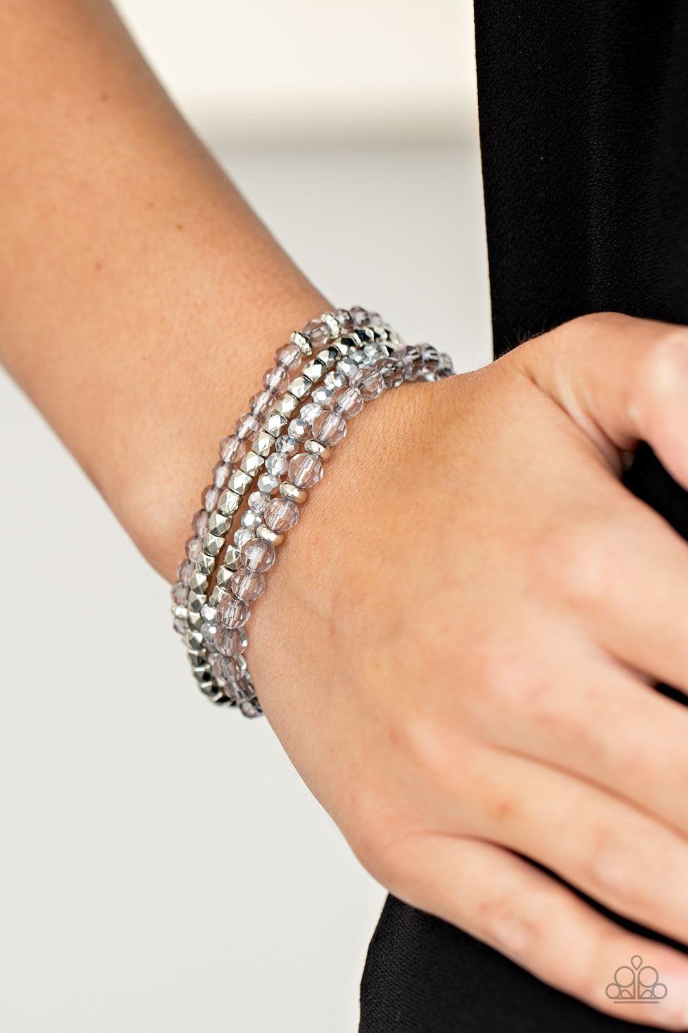 Paparazzi Crystal Crush - Silver - Stretchy Band - Set of 3 Bracelets - $5 Jewelry with Ashley Swint