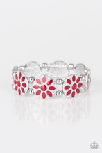 Load image into Gallery viewer, Paparazzi Dancing Dahlias - Red - Silver Stretchy Band Bracelet - $5 Jewelry With Ashley Swint