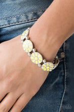 Load image into Gallery viewer, Paparazzi Dancing Dahlias - Yellow - Floral Silver - Stretchy Band Bracelet - $5 Jewelry With Ashley Swint
