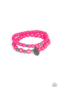 Paparazzi Desert Dove - Pink Stone Beads - Silver Feather - Set of 2 Bracelets - $5 Jewelry With Ashley Swint