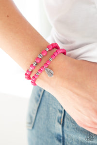 Paparazzi Desert Dove - Pink Stone Beads - Silver Feather - Set of 2 Bracelets - $5 Jewelry With Ashley Swint