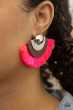 Load image into Gallery viewer, Paparazzi Fan The FLAMBOYANCE - Pink - Wooden Frame - Thread / Fringe / Tassel - Post Earrings - $5 Jewelry with Ashley Swint