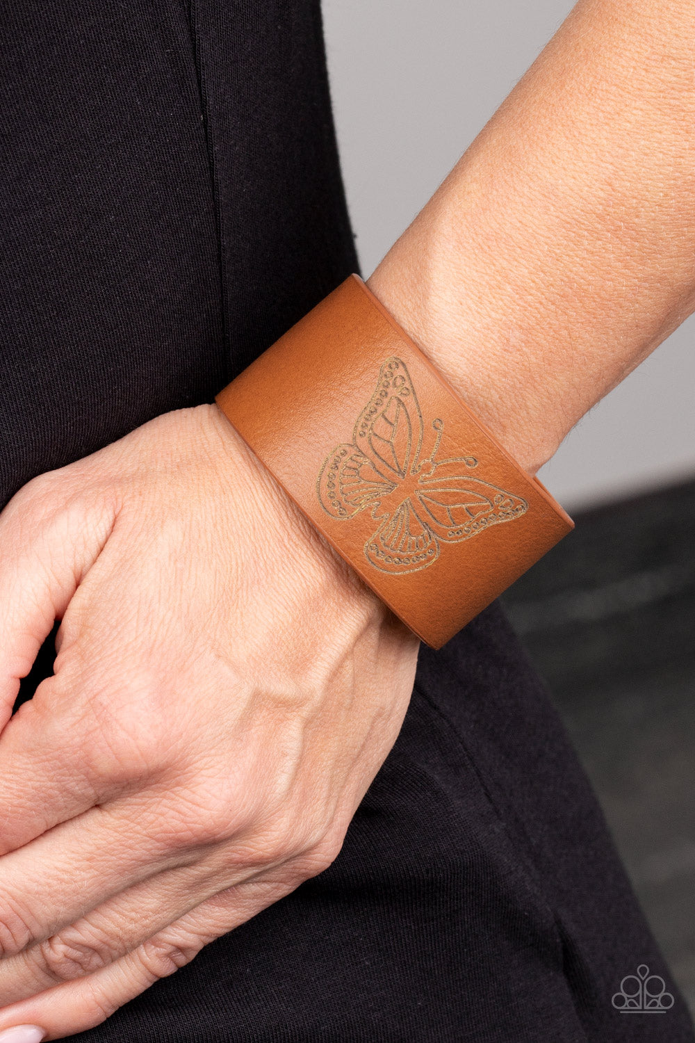 Paparazzi Flirty Flutter - Brown - Butterfly Leather Wrap Bracelet - Life of the Party Exclusive August 2020 - $5 Jewelry with Ashley Swint