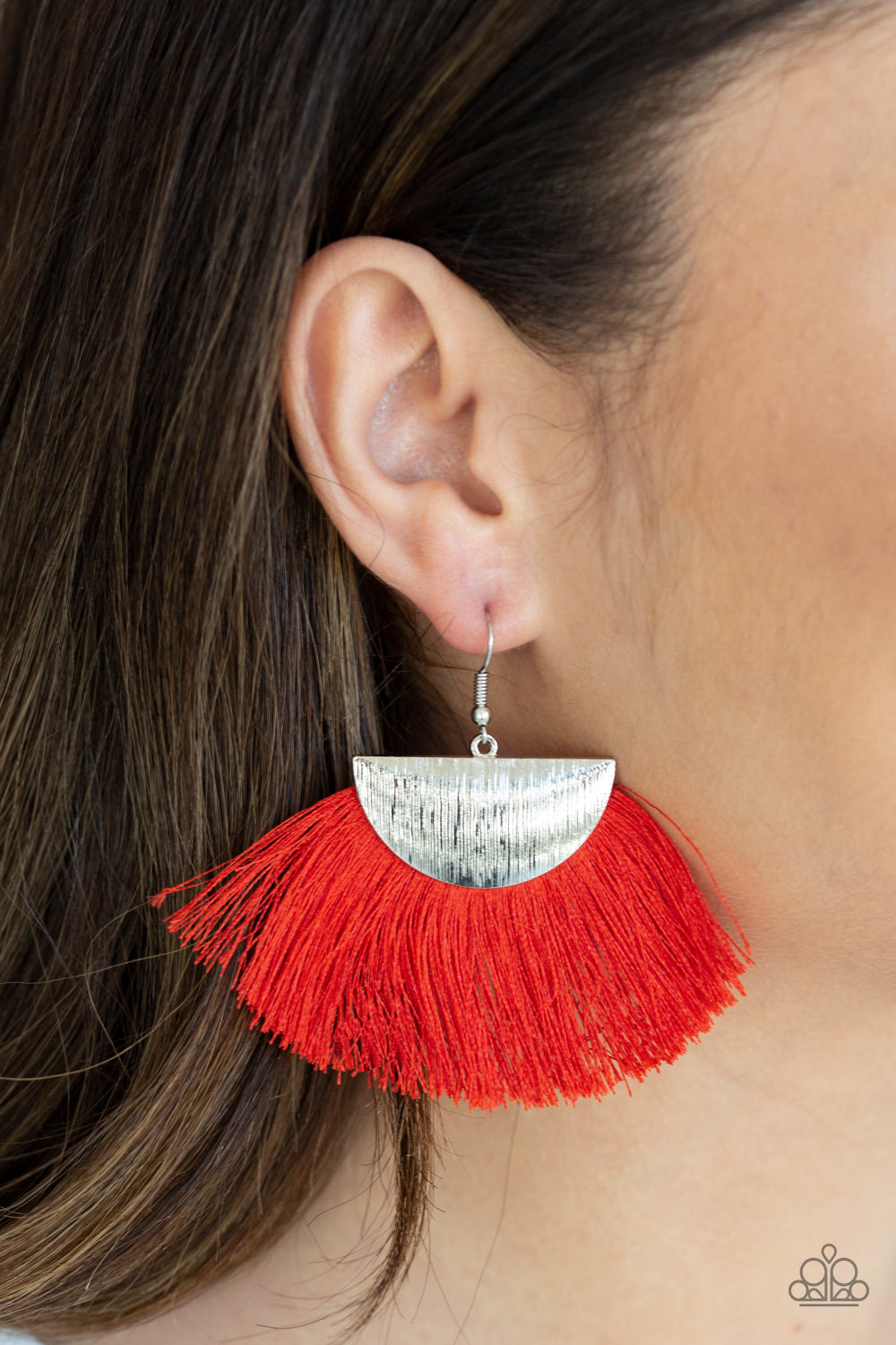 Paparazzi Fox Trap - Red - Fringe / Thread - Silver Earrings - $5 Jewelry With Ashley Swint