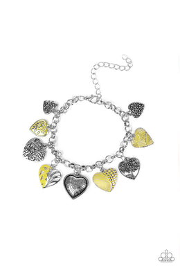 Paparazzi Garden Hearts - Yellow - Silver Hearts, Tree of Life Charms - Adjustable Bracelet - $5 Jewelry With Ashley Swint
