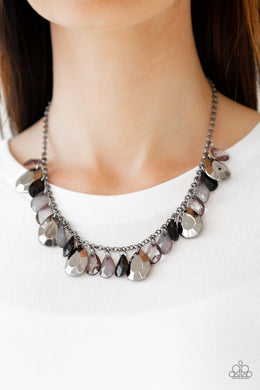 Paparazzi Hurricane Season - Black Teardrops - Gunmetal Chain Necklace and matching Earrings - $5 Jewelry with Ashley Swint