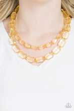 Load image into Gallery viewer, Paparazzi Ice Bank - Gold Emerald Cut - Acrylic Necklace &amp; Earrings - $5 Jewelry With Ashley Swint