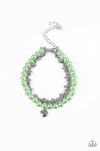 Paparazzi Love Like You Mean It - Green Pearly Beads - "Love" Heart - Bracelet - $5 Jewelry With Ashley Swint