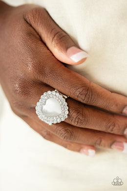 Paparazzi Lovely Luster - White - Cat's Eye - Heart White Rhinestones - Ring - $5 Jewelry with Ashley Swint