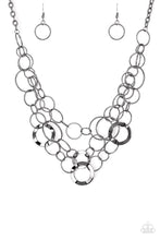 Load image into Gallery viewer, Paparazzi Main Street Mechanics - Black Gunmetal Rings - Necklace and matching Earrings - $5 Jewelry With Ashley Swint