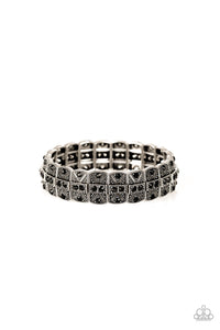 Paparazzi Modern Magnificence - Black Rhinestones - Silver Stretchy Band Bracelet - $5 Jewelry with Ashley Swint