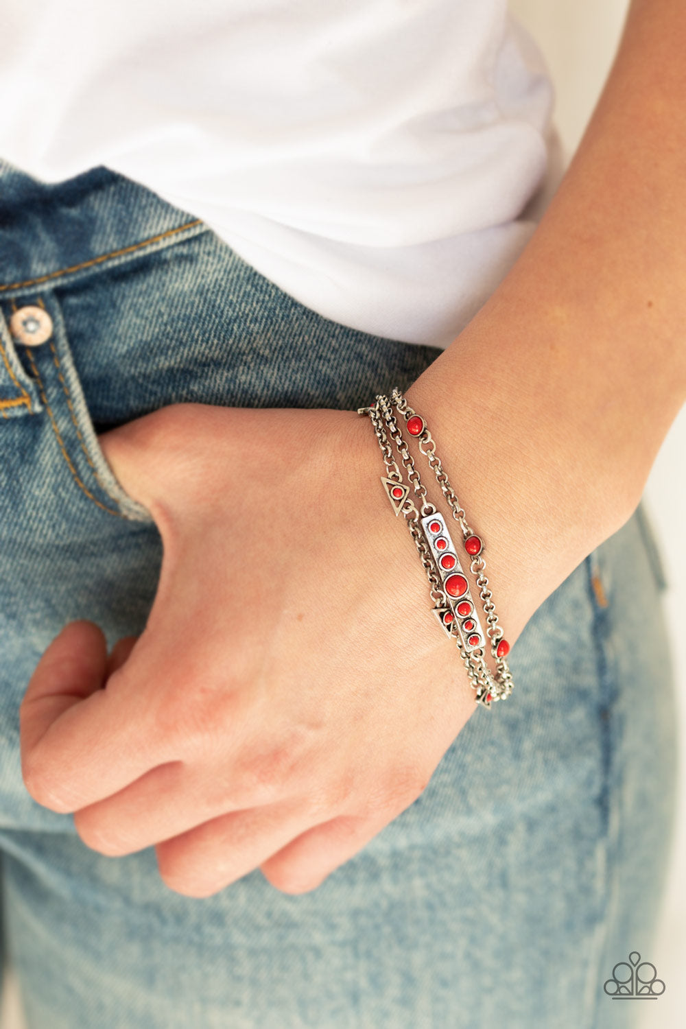 Paparazzi No Means NOMAD - Red - Shimmery Silver Chains - Bracelet - $5 Jewelry with Ashley Swint