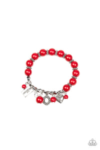 Paparazzi One True Love - Red - Silver Charms, "Love", White Rhinestones - Bracelet - $5 Jewelry with Ashley Swint