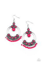 Load image into Gallery viewer, Paparazzi Palm Breeze - Pink - Peacock Beaded Accents - Silver Hoops - Earrings - $5 Jewelry with Ashley Swint
