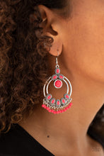 Load image into Gallery viewer, Paparazzi Palm Breeze - Pink - Peacock Beaded Accents - Silver Hoops - Earrings - $5 Jewelry with Ashley Swint