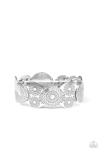 Paparazzi Pleasantly Posy - Silver - Hammered Dandelion Pattern - Stretchy Band Bracelet - $5 Jewelry with Ashley Swint