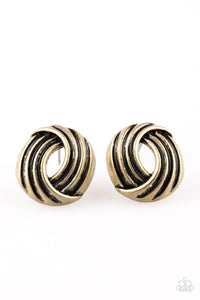 Paparazzi Rare Refinement - Brass Ribbons - Post Earrings - $5 Jewelry with Ashley Swint