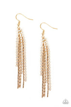 Load image into Gallery viewer, Paparazzi Red Carpet Bombshell - Gold - White Rhinestones - Tassel Earrings - $5 Jewelry with Ashley Swint