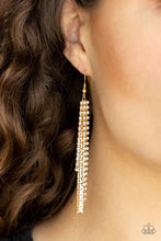Load image into Gallery viewer, Paparazzi Red Carpet Bombshell - Gold - White Rhinestones - Tassel Earrings - $5 Jewelry with Ashley Swint