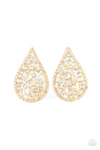 Paparazzi REIGN-Storm - Gold - White Rhinestones - Post Earrings - $5 Jewelry with Ashley Swint