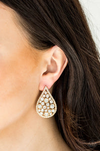 Paparazzi REIGN-Storm - Gold - White Rhinestones - Post Earrings - $5 Jewelry with Ashley Swint