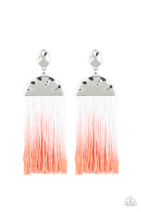 Paparazzi Rope Them In - ORANGE / CORAL - Tassel / Fringe / Thread - Hammered Silver Frames - Earrings - $5 Jewelry with Ashley Swint