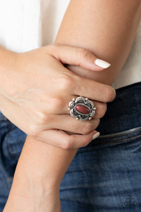 Paparazzi Sage Garden - Brown - Fired Brick Stone - Scalloped Silver Ring - $5 Jewelry with Ashley Swint