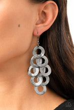 Load image into Gallery viewer, Paparazzi Scattered Shimmer - Black - Hammered Shimmer Gunmetal Hoops - Earrings - $5 Jewelry with Ashley Swint